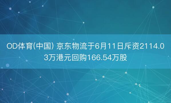 OD体育(中国) 京东物流于6月11日斥资2114.03万港元回购166.54万股