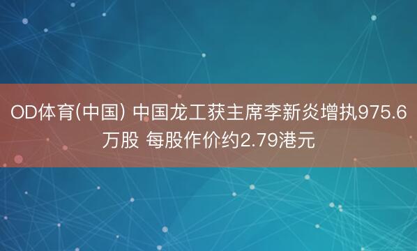 OD体育(中国) 中国龙工获主席李新炎增执975.6万股 每股作价约2.79港元