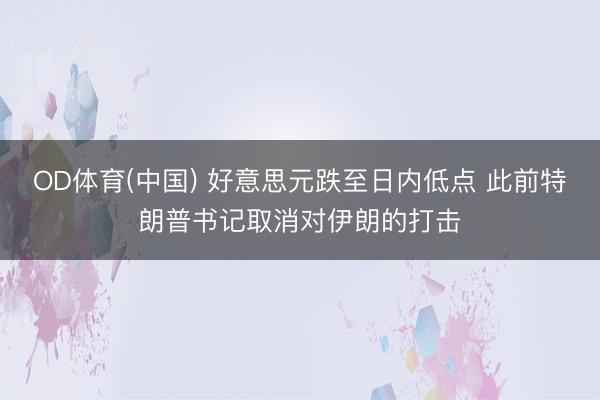 OD体育(中国) 好意思元跌至日内低点 此前特朗普书记取消对伊朗的打击